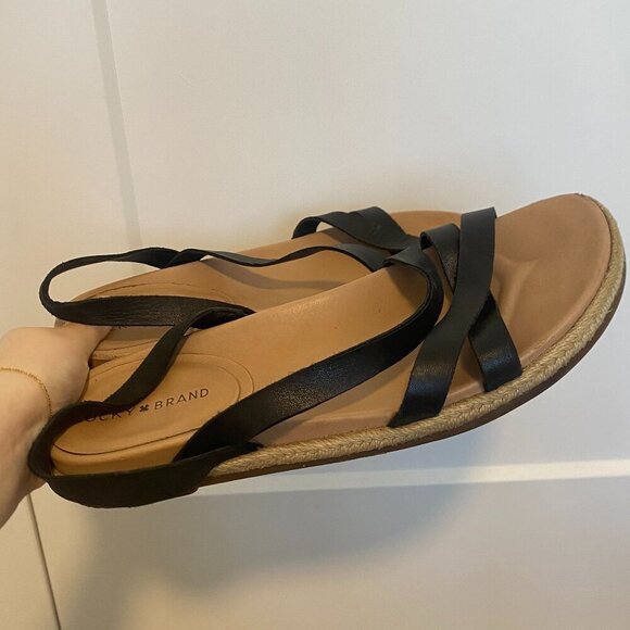 Lucky Brand Darli Espadrille Slingback Flat Sandal Black Leather Upper Size‎ 10 - Picture 2 of 7